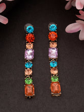 Gold-Plated Colourful Cz Rhinestone Long Earring