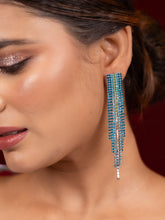 Fancy Blue And Green Hanging Tassel Earrings