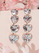 Heart-Shaped White Tassel Rhinestone Drop Earrings