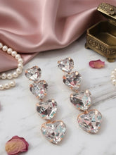 Heart-Shaped White Tassel Rhinestone Drop Earrings