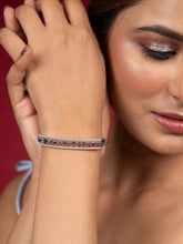 Silver Plated White and Purple AD Openable Bracelet