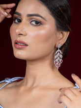 Silver Rhodium-Plated Pink American Diamond Drop Earrings