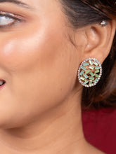 Gold Plated Green Yellow CZ Stone Stud Earring