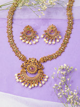 24K Gold Plated Antique Necklace Set with Red & Green Stones