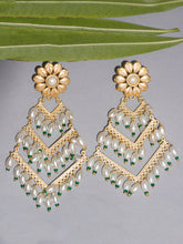 22K Gold Plated Floral Triple Layered Earrings with Faux Pearls