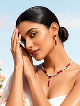 Silver Rhodium Plated Necklace Set with Hydro Pink Stones and White CZ Earrings