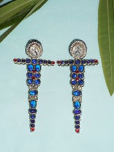 Royal Blue and Pink Kundan Studded Cross Designer Earring
