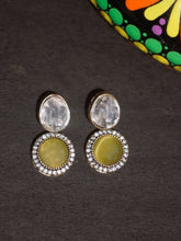 Mehndi Gold Plated Earrings with Lime Green and White Kundan