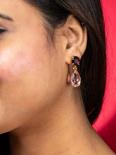 24K Gold Plated Water Droplet Earrings with Pink Translucent and Purple Stones