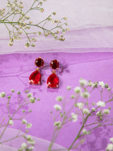 24K Gold Plated Water Droplet Earrings with Red Water Drop and Round Stone