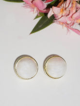 24K Gold Plated Round Stud Earrings with White Faux Pearl