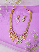 24K Gold Plated Multi Layered Pearl Necklace Set with Earrings