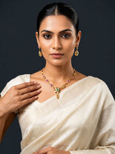 24K Gold Plated Ruby Emerald and White CZ Stone Floral Necklace Set with Earrings