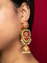 24K Gold Plated Meenakari Floral Jhumka Earrings with Kundan and Pearls