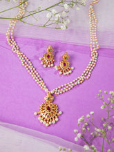 24K Gold Plated Triple Layered Pearl Necklace Set with Earrings