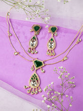 24K Gold Plated Emerald and Kundan Necklace Set with Earrings