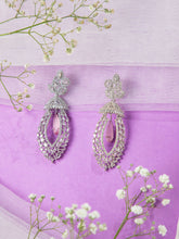 Designer Rhodium Plated White American Diamond Earrings with Pink Stone