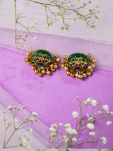 Gold Plated Jhungroo Earrings with Green Ruby and Emerald Accents