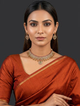 24K Gold Plated Ruby Emerald CZ Chokar Necklace Set with Earrings
