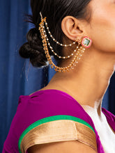 Regal Pearl Drop 24K Gold Ear Chain Set