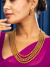 Antique Gold Bead Multi Chain Necklace with Earrings Set