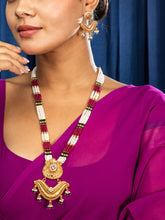 Antique Ruby Emerald Multi Layered Pearl chain Necklace with Earrings Set