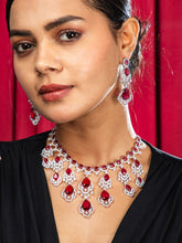 Red and White Regal Sparkle AD Necklace with Earrings Set