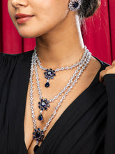 Royal Blue Majesty Triple Layered American Diamond Necklace with Earrings