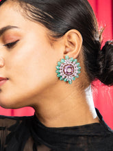 Blossom Glow Pink and Green American Diamond Earrings