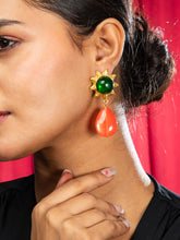 Sunlit Glow Green and Orange Statement Earrings