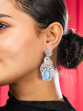 Blue and White Sparkle American Diamond Statement Earrings