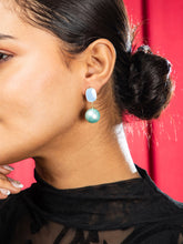 Sunlit Blue Faux Pearl Gold Earrings