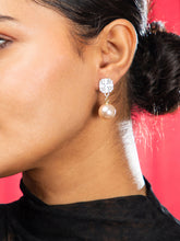 Gold Plated Pink Faux Pearl and CZ Earrings