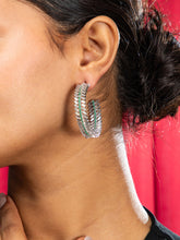 White and Green Hoop Earrings