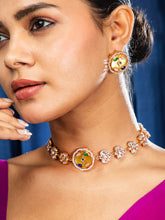 Matte Gold Plated Multistone Kundan and CZ Necklace Set with Earrings