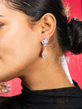 Rhodium Plated Peach Stone and White AD Earrings