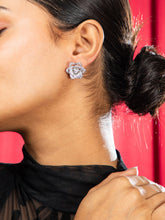 Floral Sparkle Rhodium American Diamond Earrings