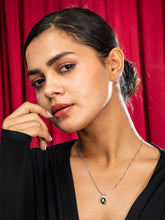 Rhodium Plated Green Emerald & White AD Pendant Necklace