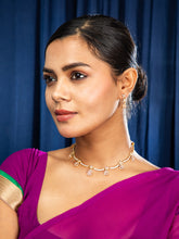 Gold Plated Pink Water Drop Stone and White CZ Necklace and Earrings Set