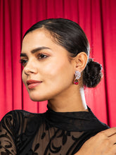 Peacock White American Diamond Pink and Green Grace Dual Tone Drop Earrings