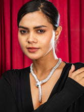 Rhodium Plated White AD Snake Necklace with Green Emerald Eyes