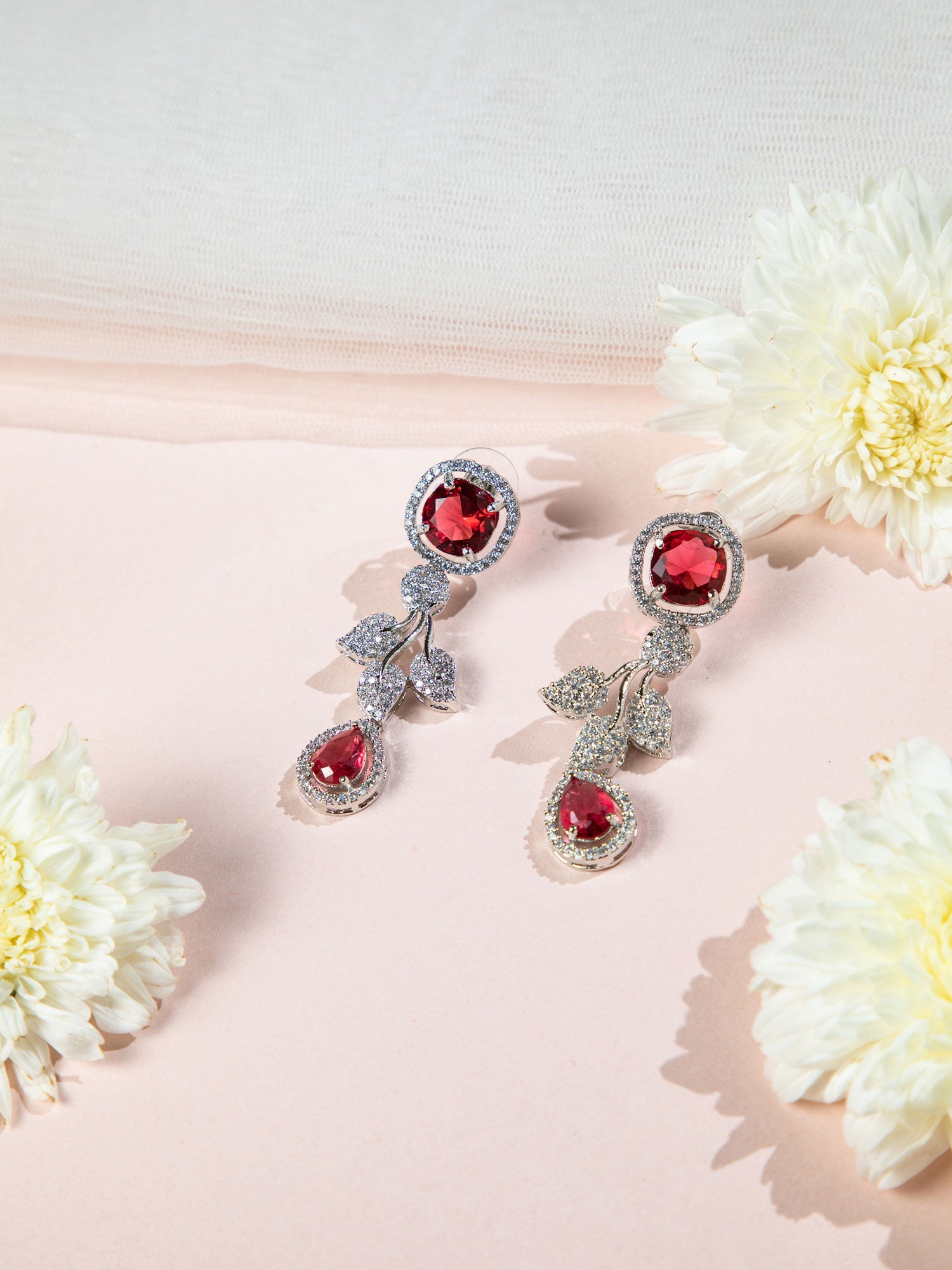 Elegant red stone necklace set with matching earrings for women