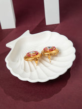 Matte Gold Round Earrings with White Kundan, CZ Stones and Pink Beads