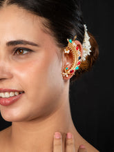 Matte Gold Peacock Design Ear Cuffs with Multicolor Stones