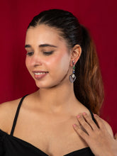 Rhodium Plated Black Polish Long Dangler Earrings with White Kundan and Multicolor Stones