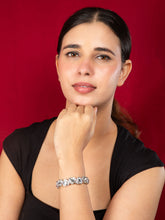 Rhodium Plated Silver Bracelet with Heart Shaped White Stones