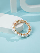 Gold Plated Tennis Ball Bracelet with Wound Faux Pearls