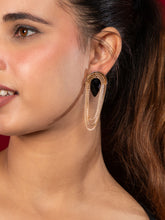 Gold Plated Multichain Dangler Earrings with Black Geometrical Stone