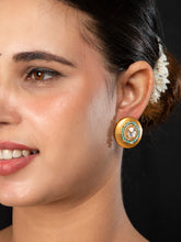 Matte Gold Round Earrings with White Kundan, White CZ Stones and Green Beads