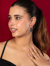 Rhodium Plated Black American Diamond Earrings